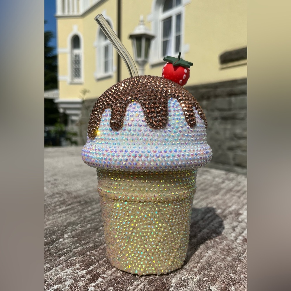 Bling Rhinestone Ice Cream Cup with Straw